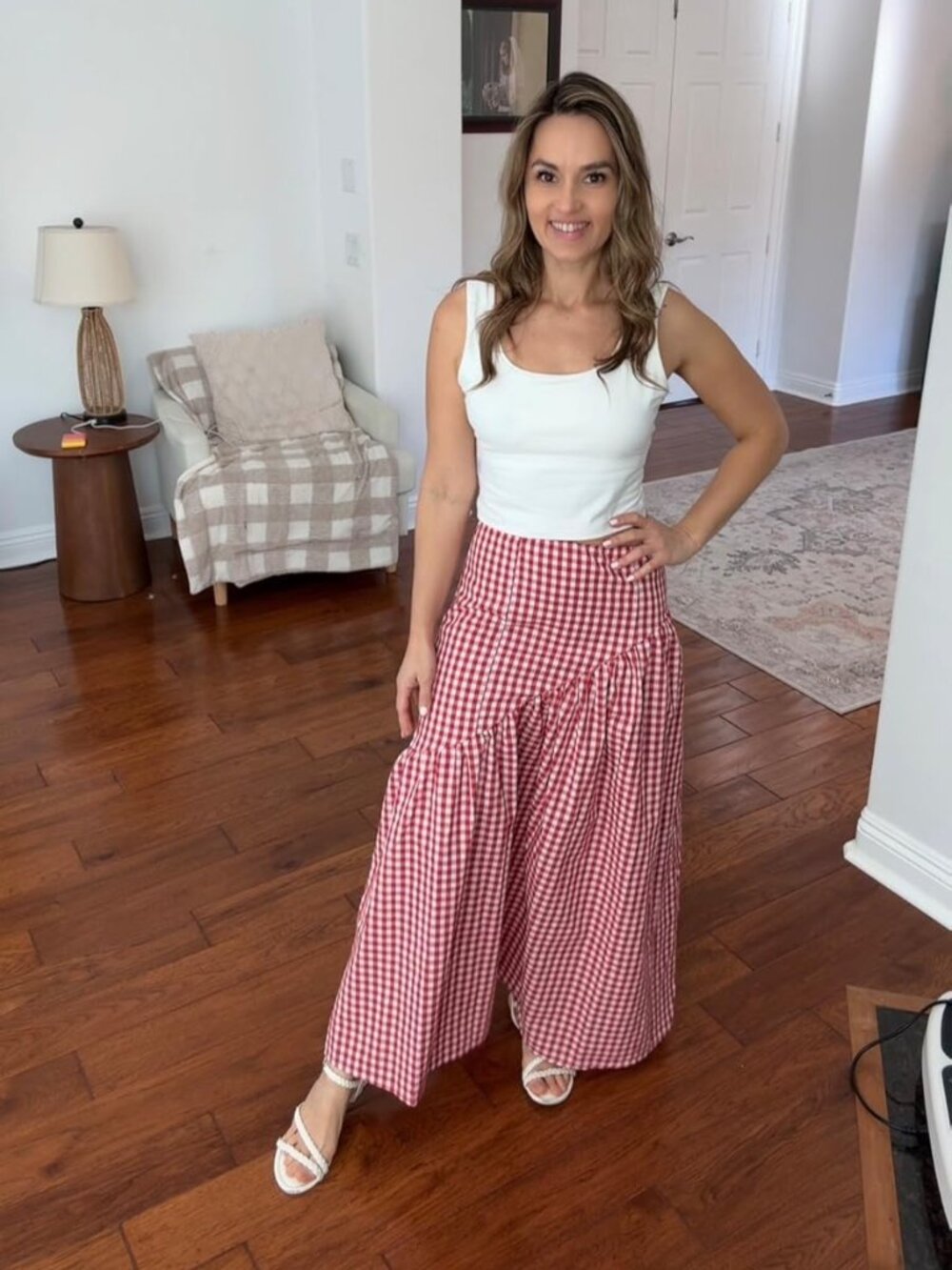 GORGLITTER Women's Gingham Skirt Plaid High Waist Summer Casual Trendy A Line